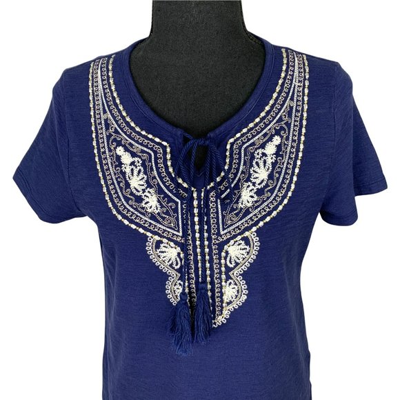 2/$10 - Navy Blue Embroidered Short Sleeve Top - Picture 2 of 8